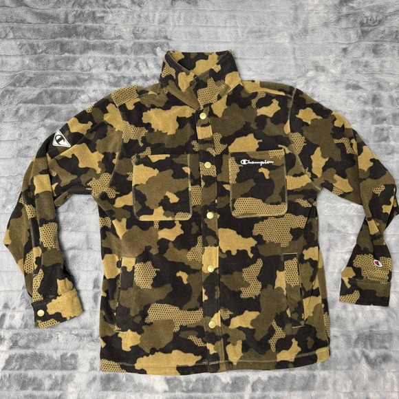 Champion Other - Champion Fleece Shirt Jacket Mens Medium Green Camo Snap Honeycomb V7472P